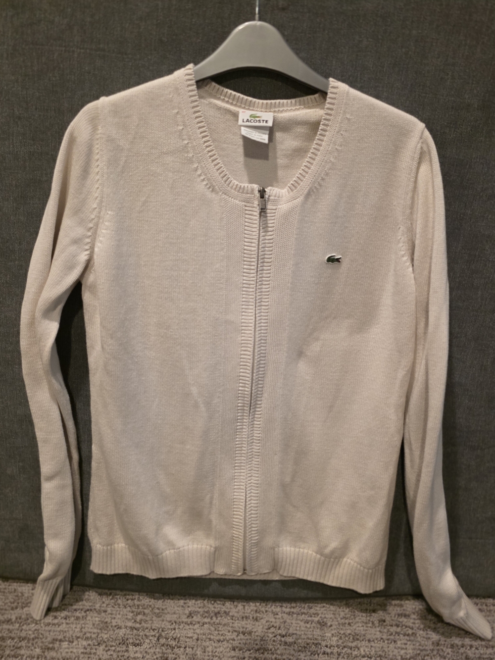 Lacoste Women's Light Beige Zip-Front Cardigan Sweater